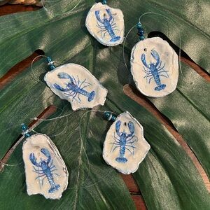 Blue lobster oyster ornaments set of 5